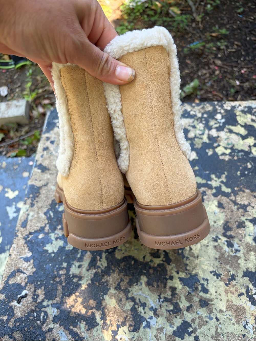 Michael Kors Tan Suede Shearling-Trim Ankle Booties
